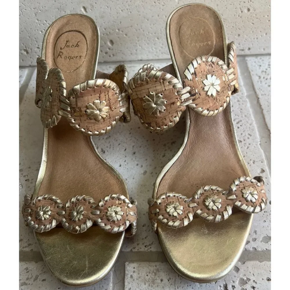 Jack Rogers Women’s Jacks Cork Gold Fleck Lucia Wedge Sandals Size 11